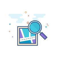 Road map icon with loupe flat color style vector illustration