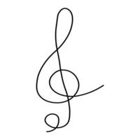 Treble clef continuous line drawing. Minimalist logo. Linear key music note symbol vector