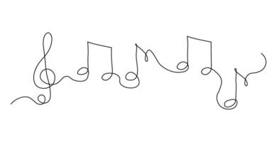 One continuous line drawing of musical notes. Minimalist music symbol or logo. Musical concept vector