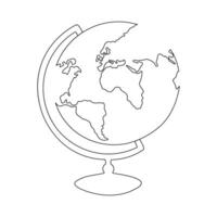 One continuous line drawing of school globe.World map doodle line drawing. Earth map hand drawn symbol vector