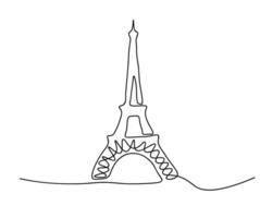 Paris Eiffel tower continuous one line drawn. Paris attractions illustration vector