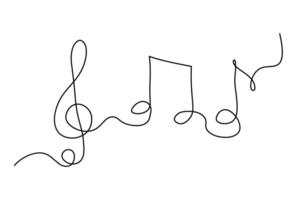 One continuous line drawing of musical notes. Minimalist music symbol or logo. Musical concept vector