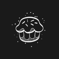 Cake icon in doodle sketch lines. Food sweet delicious glazed chocolate dessert vector