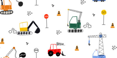 Urban pattern with heavy construction technicians. Simple hand drawn background for boys. Seamless background with cars. Design and Printing, Textiles, Wrapping Paper and Children's Room png