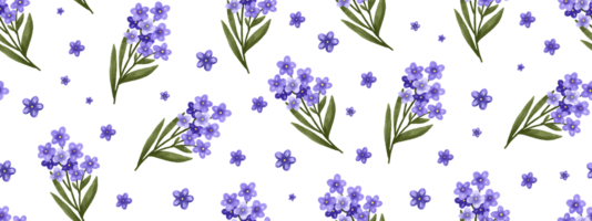 Seamless hand drawn  pattern. Spring delicate pattern with forget-me-not flowers. Branches with purple flowers. Wallpaper for computer desktop, tablet, cell phone, social media covers png