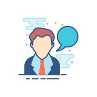 Businessman with talk bubble icon flat color style vector illustration