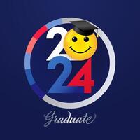 Graduating trendy icon. Educational banner or button concept with funny character. Prom invitation concept. Greeting card design with cute 3D style emoticon. Social media poster. Network post. vector