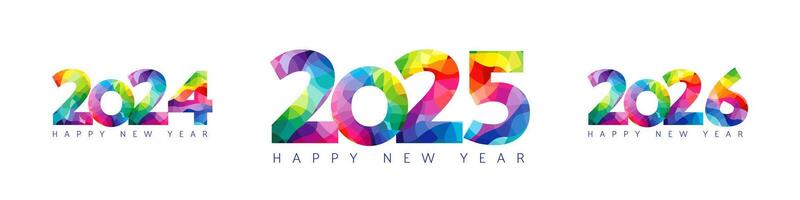 Colored set 2024, 2025, 2026 logo. Happy New Year 20 24, 25, 26 number, calendar title concept vector