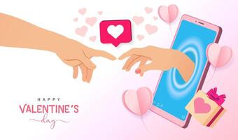 Happy Valentine's day social media post with 3D elements vector