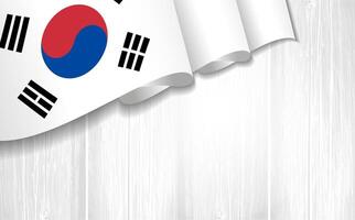 3d flag of Korea on wooden plank. Creative blank background. Postcard empty template. vector