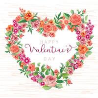 Happy Valentine's Day social media poster. Vector illustration. Floral heart with vintage roses, creative handdrawn style background. Decorative concept. Decor design. Gift card template. Cute banner.