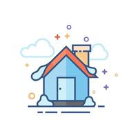 House with snow icon flat color style vector illustration