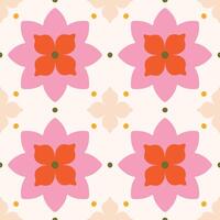 Elegant modern seamless pattern with geometric floral tiles. Vector abstract texture in traditional ceramic tile style. Symmetrical background with flowers and dots