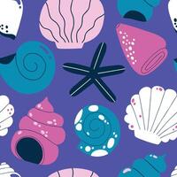 Beautiful seamless vector pattern with hand drawn seashells. Abstract nautical texture with shells and starfish. Underwater coral background