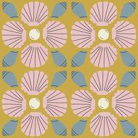 Beautiful seamless pattern with hand drawn Sea Shells and Pearls. Vector marine texture with symmetrical shells. Beautiful undersea background