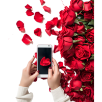 Valentine's Day Women's Day birthday holiday party concept. Using mobile phone, typing sms message png