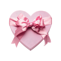 Valentine's day decorations heart shaped gift box with satin pink ribbon bow png