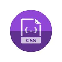 CSS file format icon in flat color circle style. Computer software page style sheet web design development vector