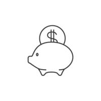 Coin piggy bank icon in thin outline style vector