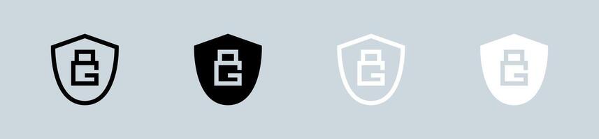 Guard icon set in black and white. Defense signs vector illustration.