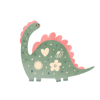 Green cute watercolor dinosaur illustration isolated element. Hand drawn kids animal illustration. Romantic poster for Valentines day, birthday greeting card, baby shower design. png