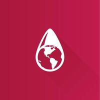 Earth water drop flat color icon long shadow vector illustration