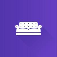 Couch flat color icon long shadow vector illustration