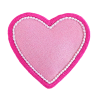 AI generated Pink heart embroidered fabric patch png