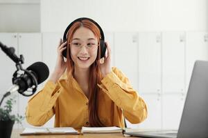 Live Podcast Session with Smiling Female Host photo