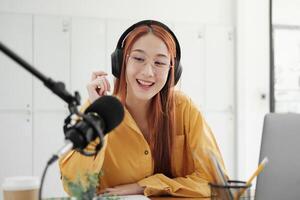 Live Podcast Session with Smiling Female Host photo