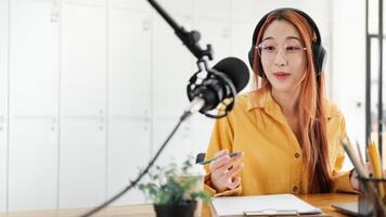 Live Podcast Session with Smiling Female Host photo