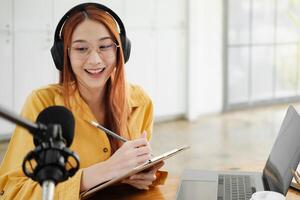 Live Podcast Session with Smiling Female Host photo