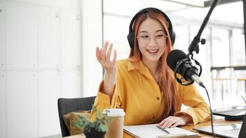 Live Podcast Session with Smiling Female Host photo