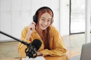 Live Podcast Session with Smiling Female Host photo