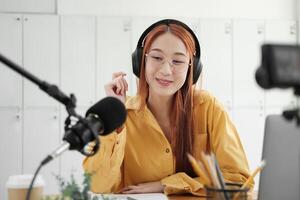 Live Podcast Session with Smiling Female Host photo