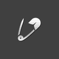 Pin icon in metallic grey color style. Baby diaper fastener vector