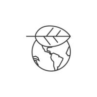 Globe with leaf icon in thin outline style vector