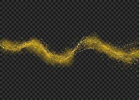 Gold dust particles. Glitter sparkle trail on transparent checkered background. Vector illustration