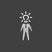 Light bulb head icon in metallic grey color style. Businessman idea solution vector