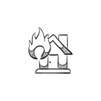 Hand drawn sketch icon house fire vector