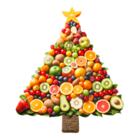 AI generated Healthy food shaped as a Christmas tree made of fruit and vegetables with Transparent background png