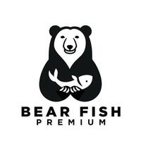 Bear Holding fish logo icon design illustration vector