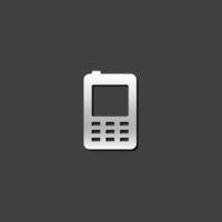 Cell phone icon in metallic grey color style. Vintage communication device vector