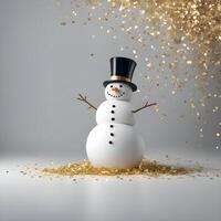 AI generated Cute snowman toy. Happy New Year. Merry Christmas. Winter holiday background. 3d cartoon character. photo