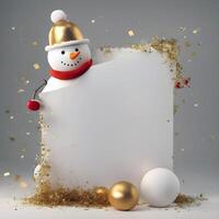 AI generated Cute snowman toy. Happy New Year. Merry Christmas. Winter holiday background. 3d cartoon character. photo