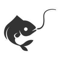 negro y blanco icono enganchado pescado vector