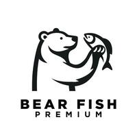 Bear Holding fish logo icon design illustration vector