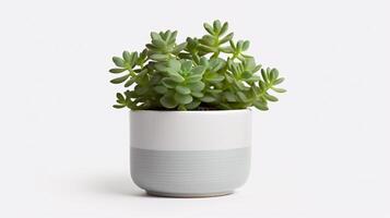 AI generated Different type of Succulent plants in a light, white colored pot with a light background photo