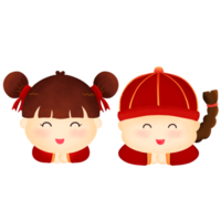 Cute Boy and Girl Chinese New Year Illustration Sticker png