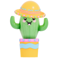 Cinco De Mayo , Cute Cactus with hat on transparent background , 3D Rendering png